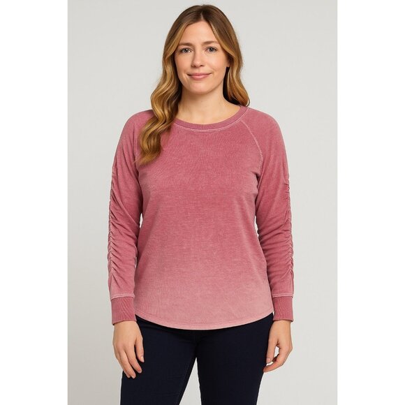 Jane and Delaney Rose Pink Ruched Sleeve Thermal Ombré Tie Dye Top Medium - Picture 1 of 10